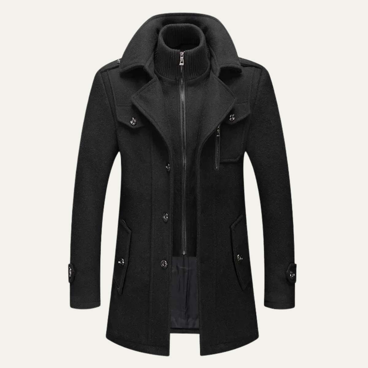 Men's Tailored Wool Blend Overcoat – Lapel Collar Trench-Style Coat