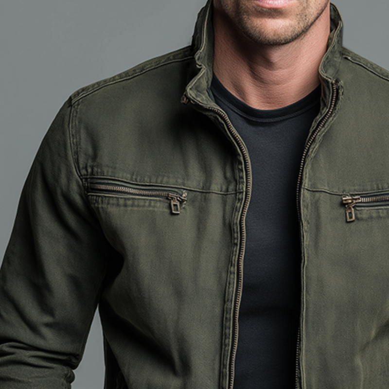 Men's Vintage Cotton Zip Jacket – Rugged Stand Collar Utility Casual Coat