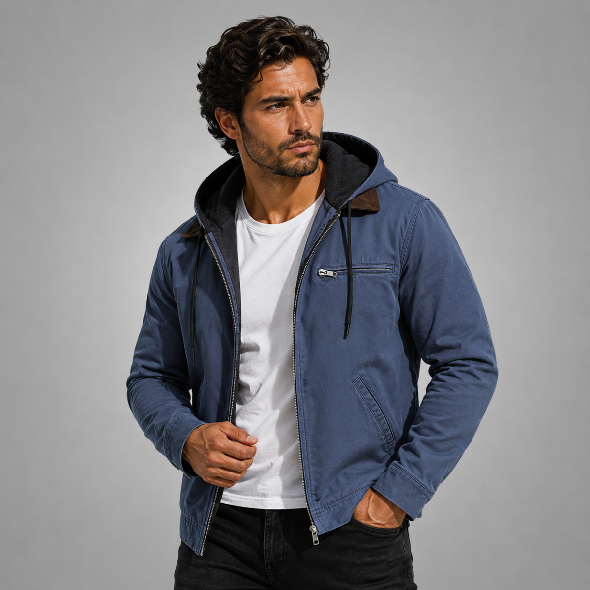 Men's Fleece Lined Hooded Winter Jacket – Full Zip Warm Outerwear