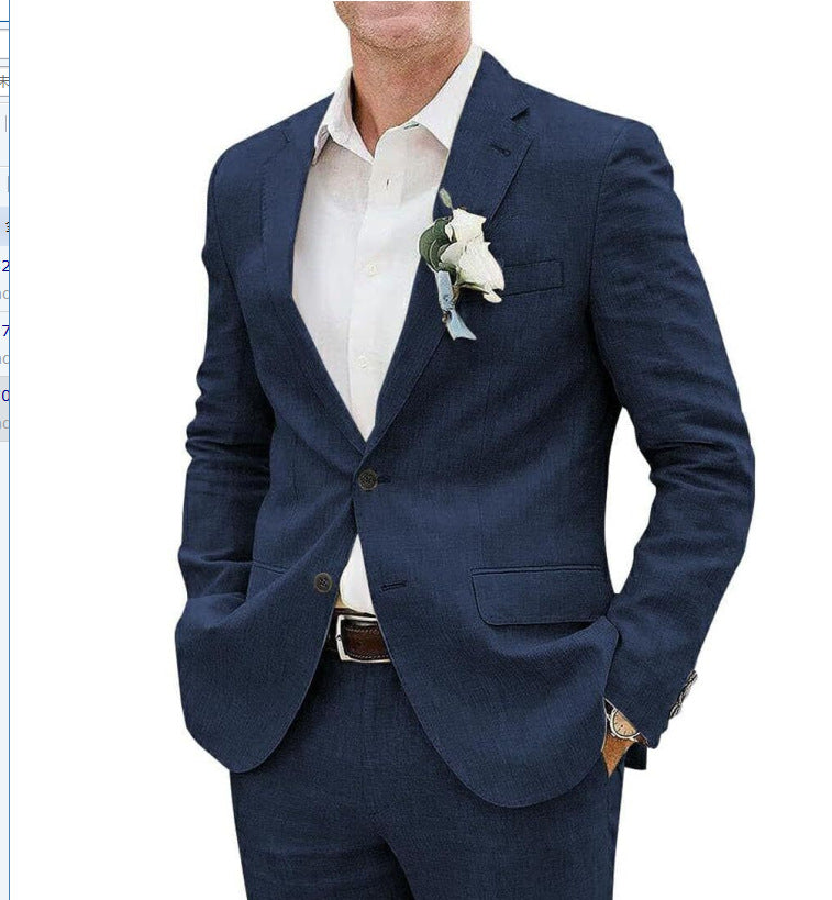 Men's Linen Blend Two-Piece Suit – Tailored Blazer & Trousers