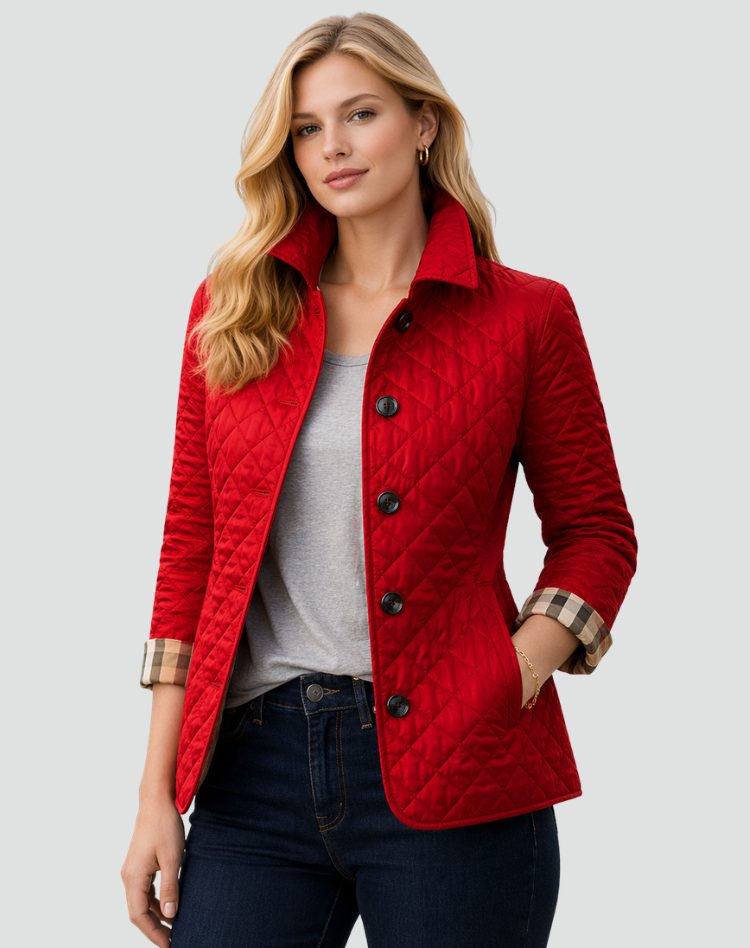 Women's Diamond Quilted Jacket – Lightweight Button-Front Mid-Season Coat