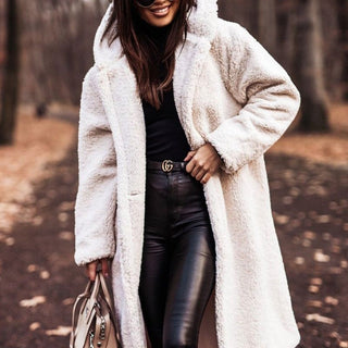 Women's Faux Fur Hooded Coat – Plush Longline Winter Jacket