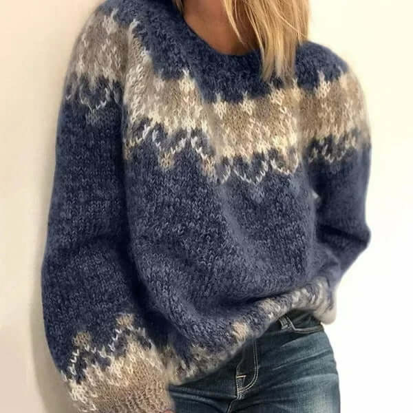 Women's Nordic Fair Isle Knit Sweater – Alpine Crew Neck Pullover