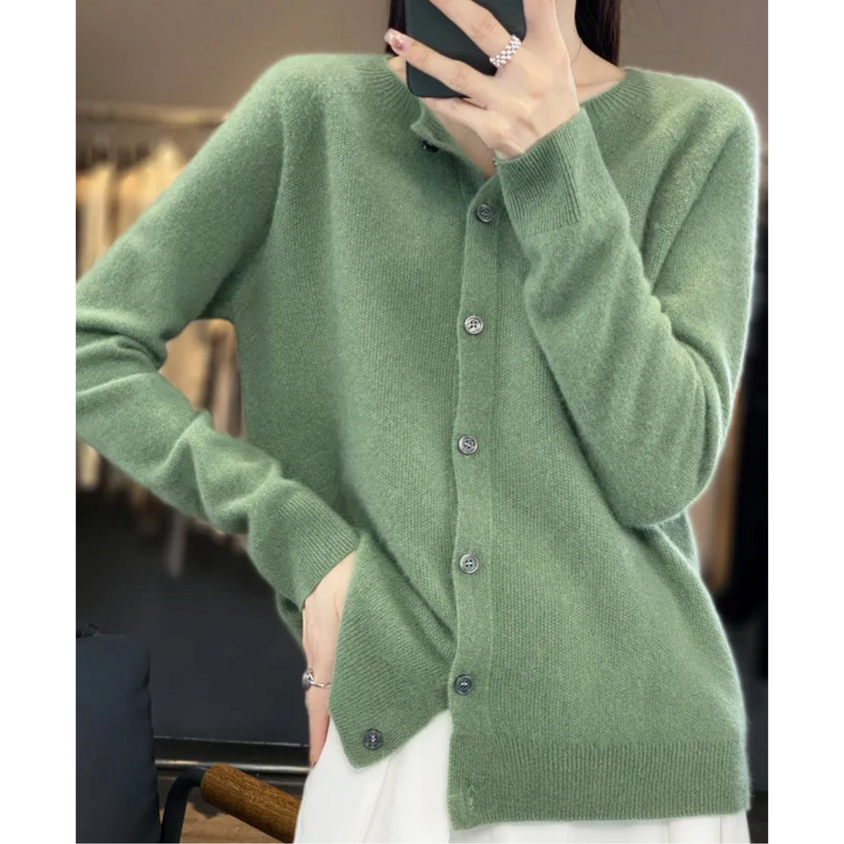 Women's Soft Knit Crew Neck Cardigan – Elegant Button Winter Sweater