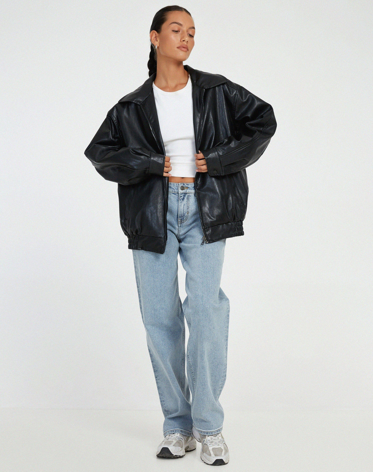Women's Oversized Bomber Jacket – Leather-Look Boxy Fit