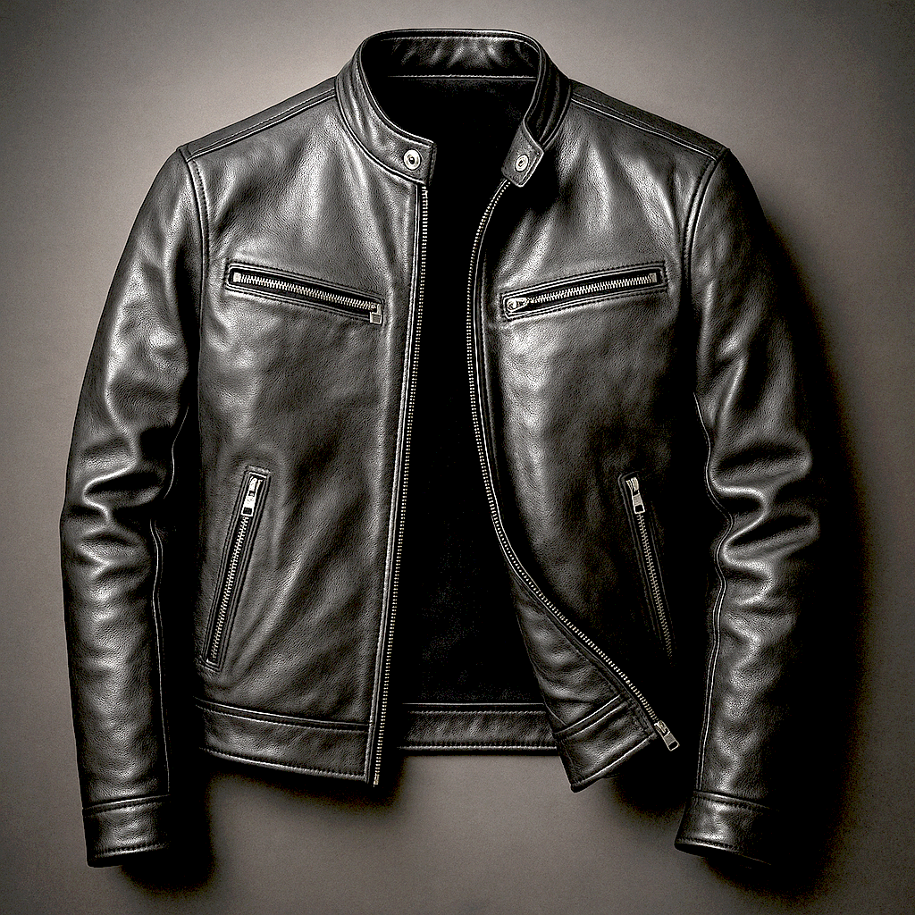 Men's Vintage-Look Biker Jacket – Washed Finish Zip Moto Jacket