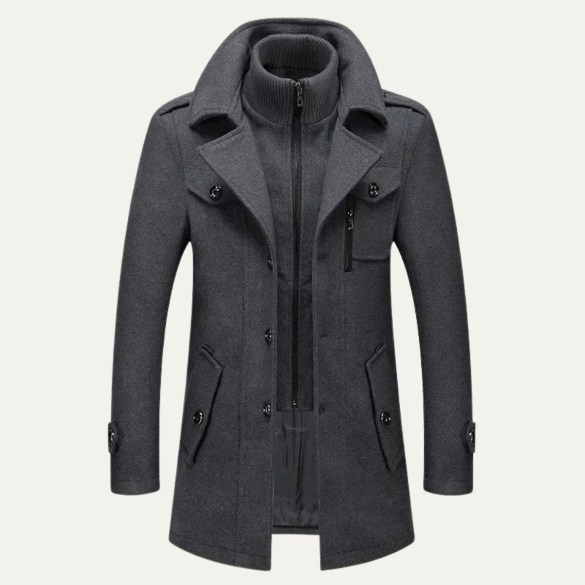 Men's Tailored Wool Blend Overcoat – Lapel Collar Trench-Style Coat