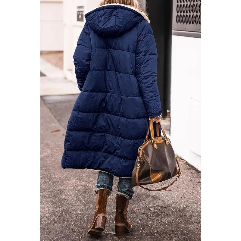 Women's Longline Quilted Puffer Coat – Sherpa Lined Winter Jacket
