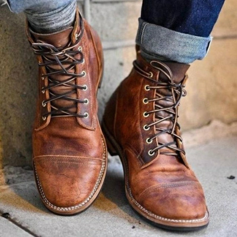 Men's Brown Leather Boots with Cushioned Insole – Classic Casual Boots for Everyday Wear