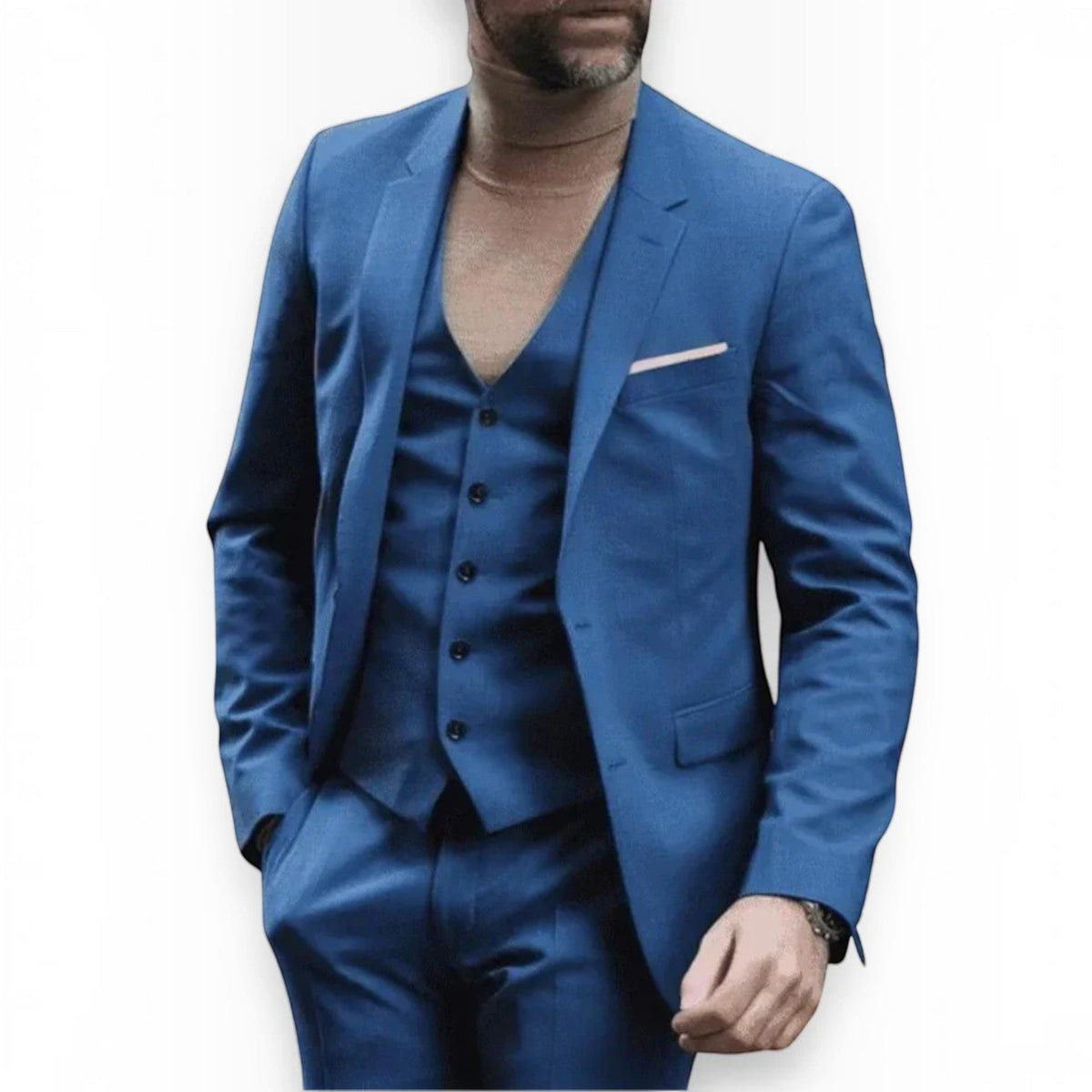 Men's Slim Fit Three-Piece Suit – Jacket, Vest and Trousers Set for Weddings and Events