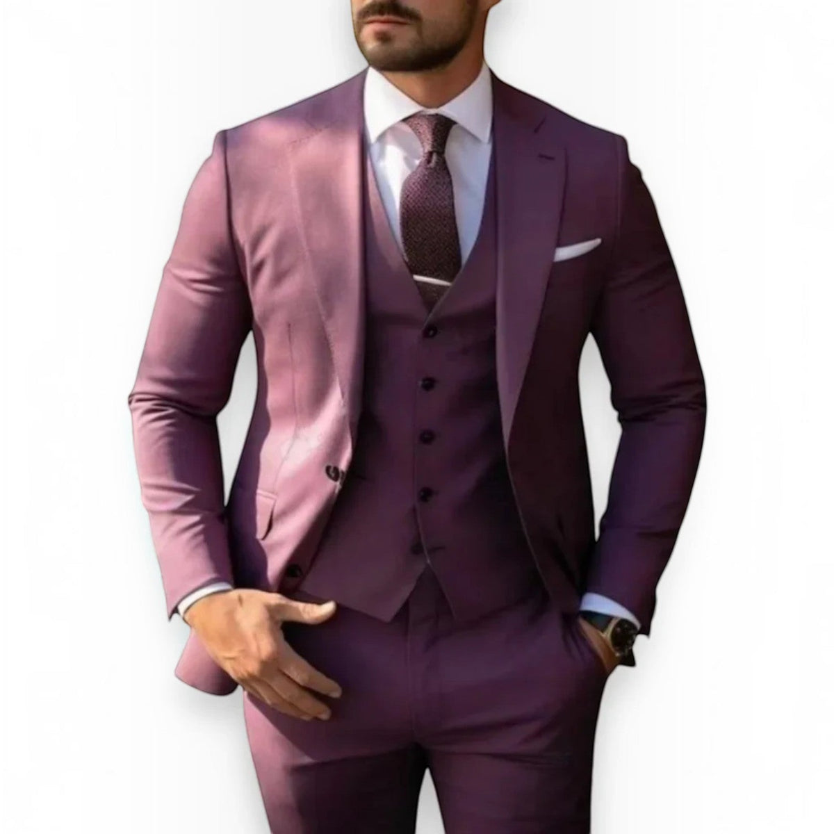 Men's Slim Fit Three-Piece Suit – Jacket, Vest and Trousers Set for Weddings and Events