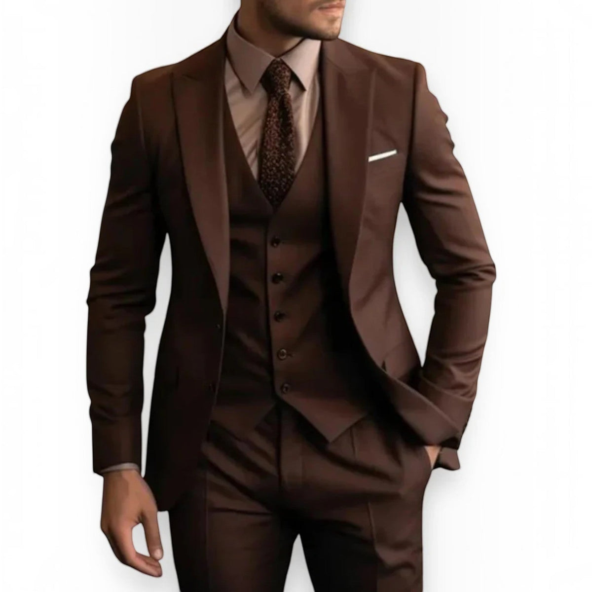 Men's Slim Fit Three-Piece Suit – Jacket, Vest and Trousers Set for Weddings and Events