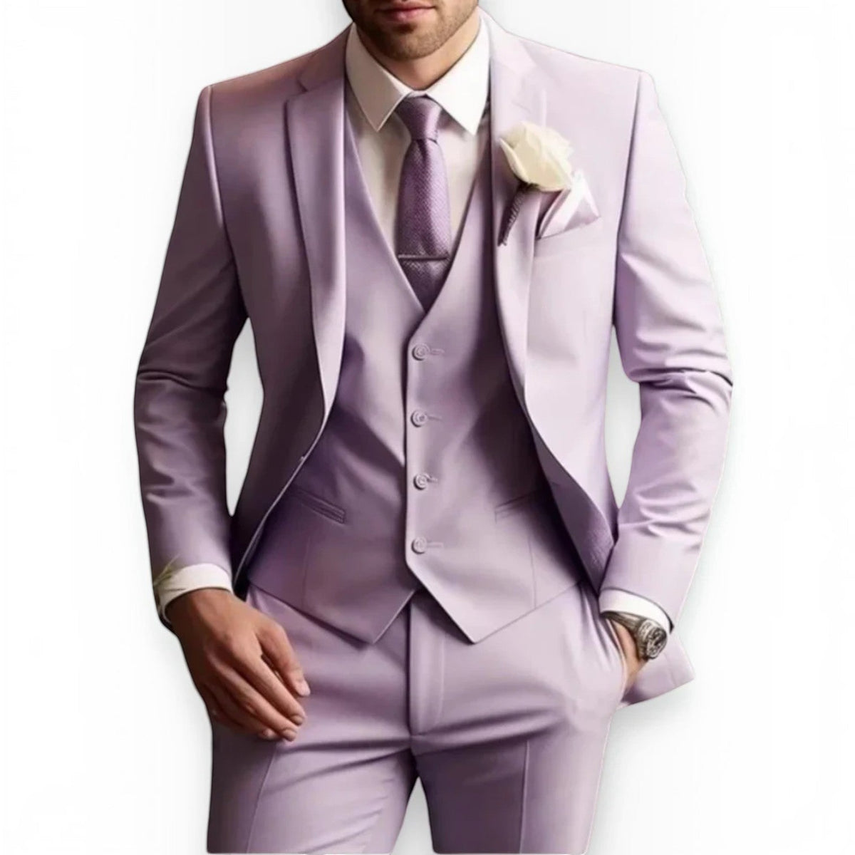 Men's Slim Fit Three-Piece Suit – Jacket, Vest and Trousers Set for Weddings and Events