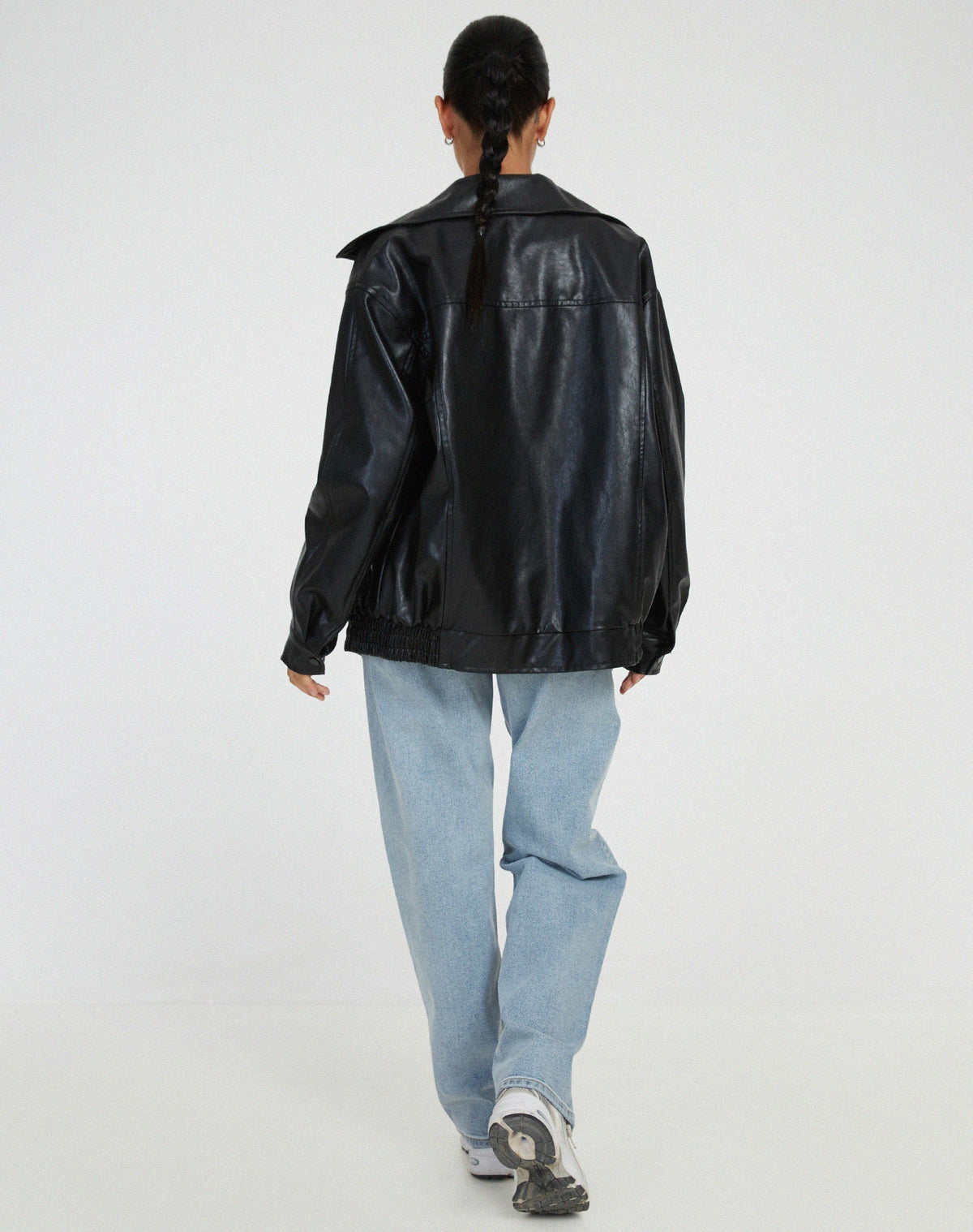 Women's Oversized Bomber Jacket – Leather-Look Boxy Fit