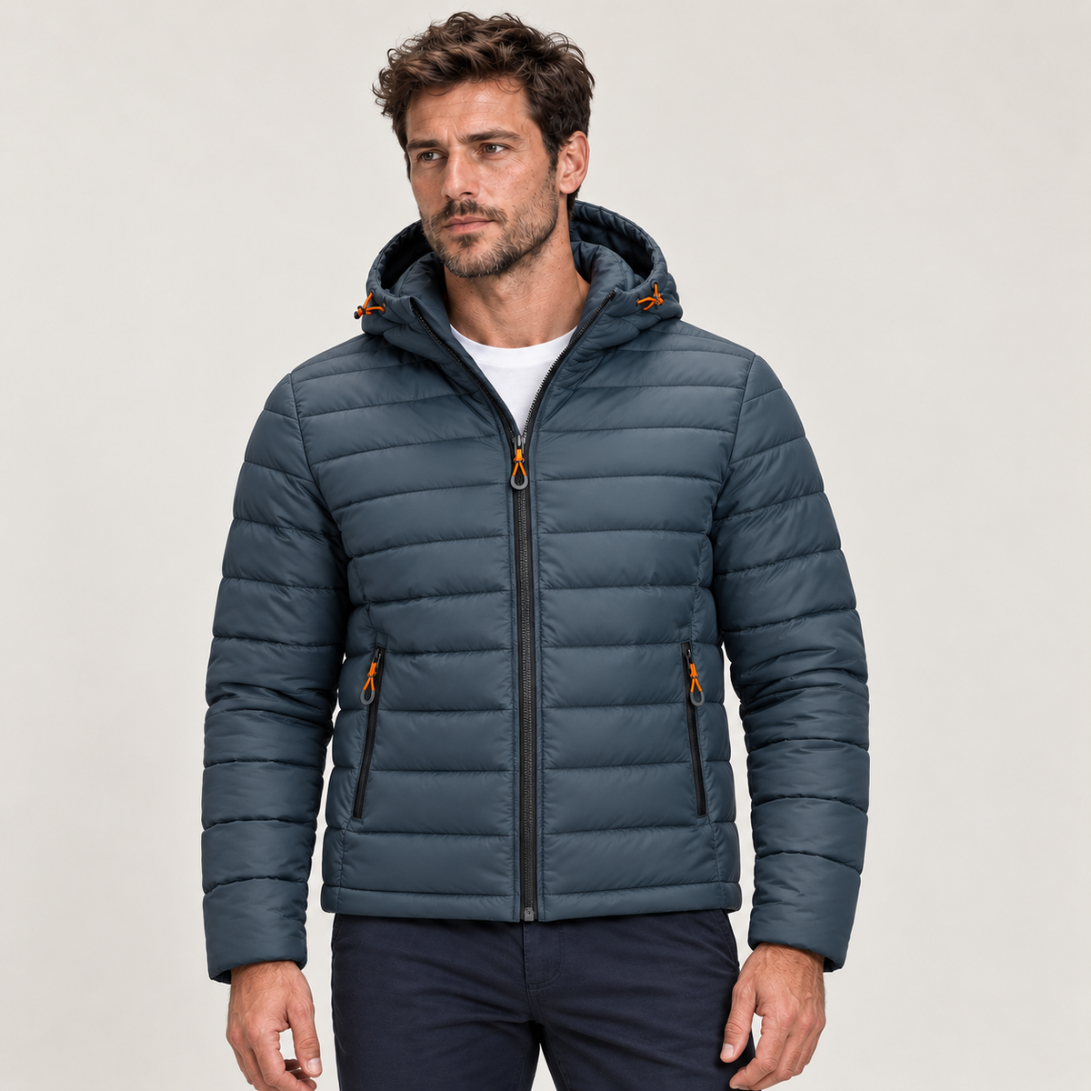 Men's Hooded Quilted Puffer Jacket – Full Zip Warm Winter Coat