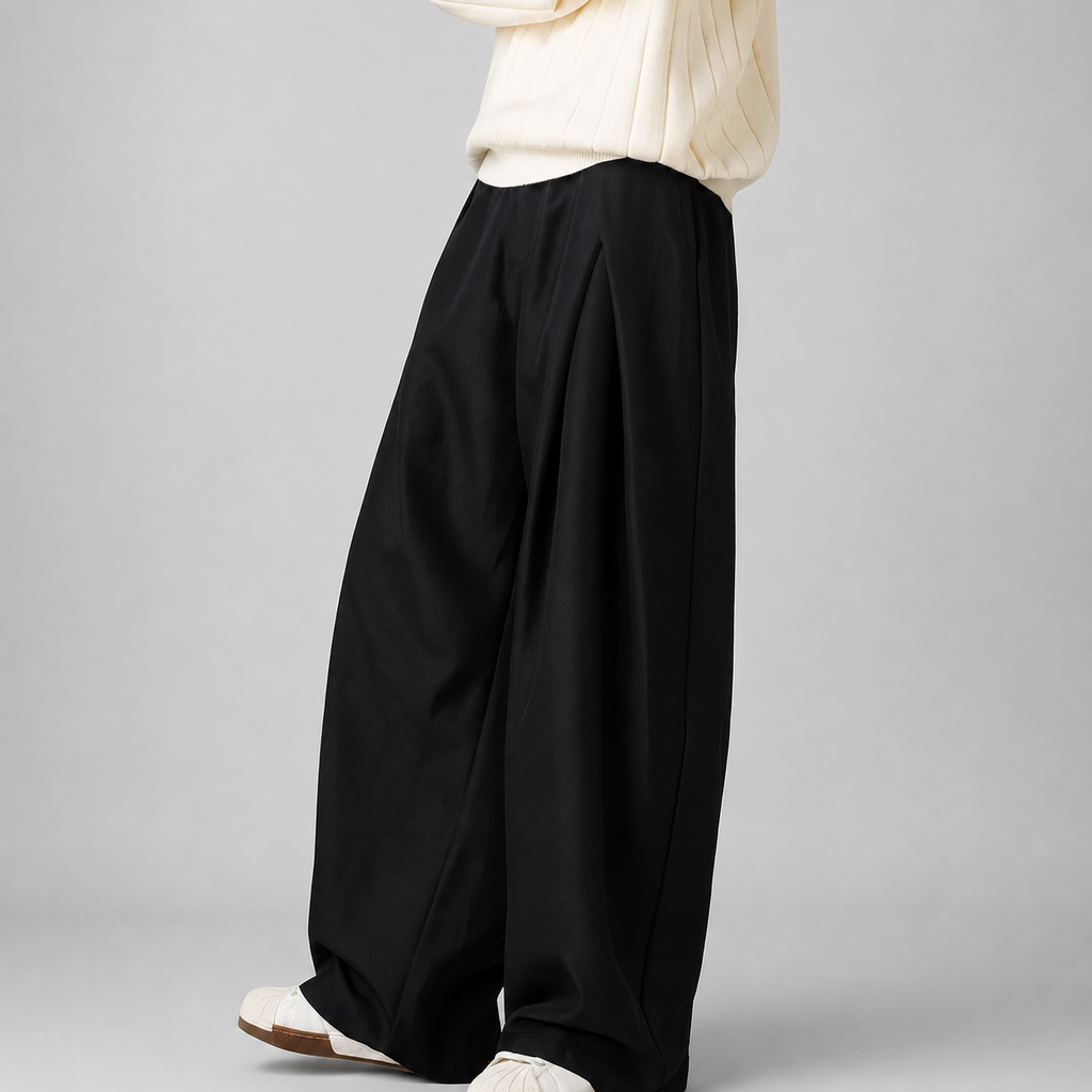 Men's Pleated Wide Leg Trousers – High Waist Tailored Dress Pants