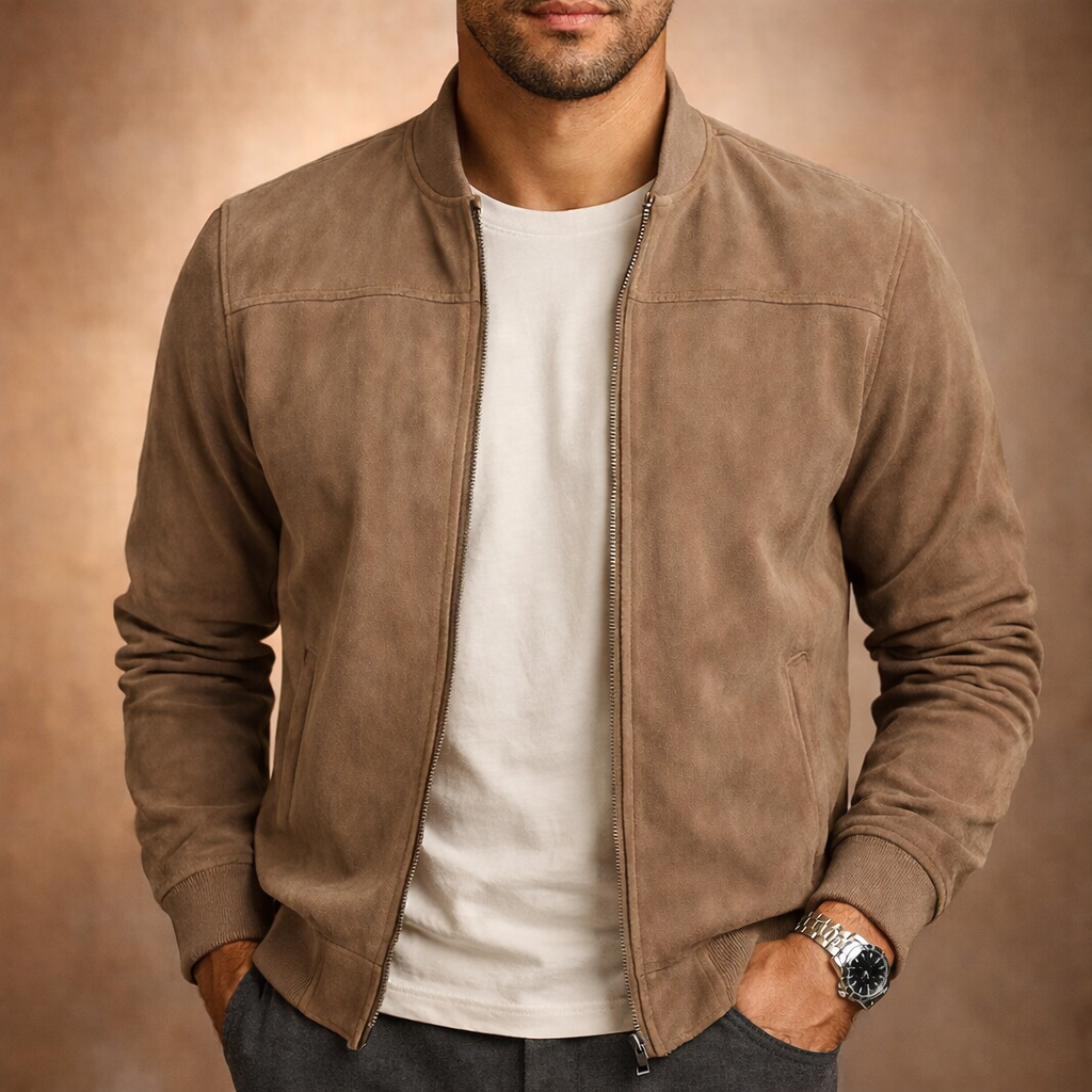 Men's Suede-Look Bomber Jacket – Lightweight Smart Casual Layer