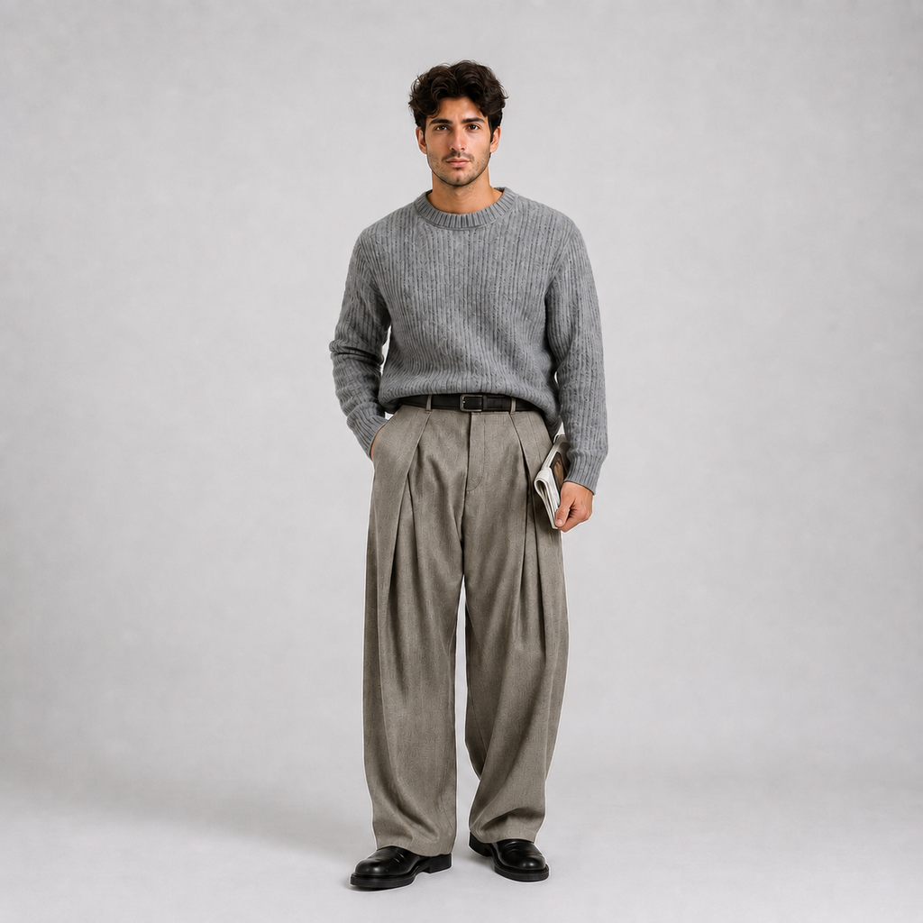 Men's Pleated Wide Leg Trousers – High Waist Tailored Dress Pants