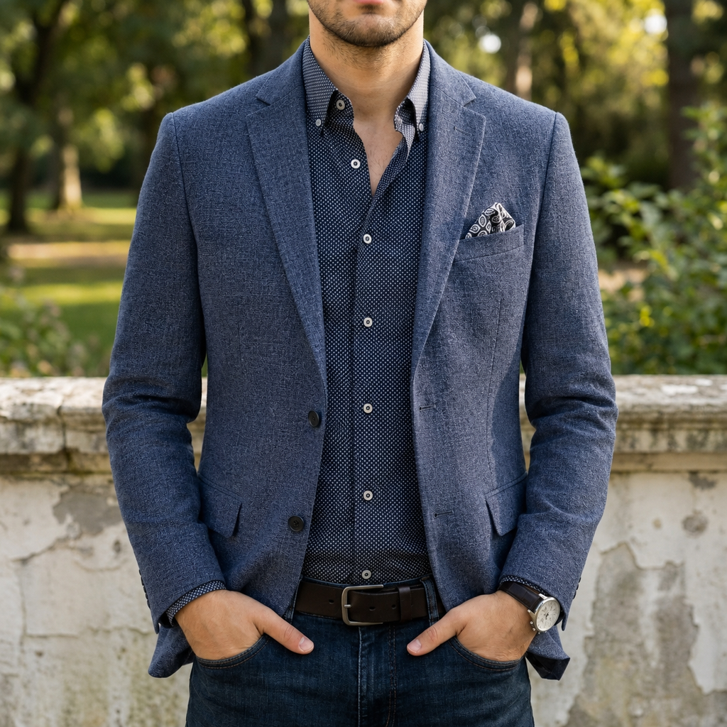 Men's Slim Fit Notch Lapel Blazer – Single-Breasted Textured Sport Coat