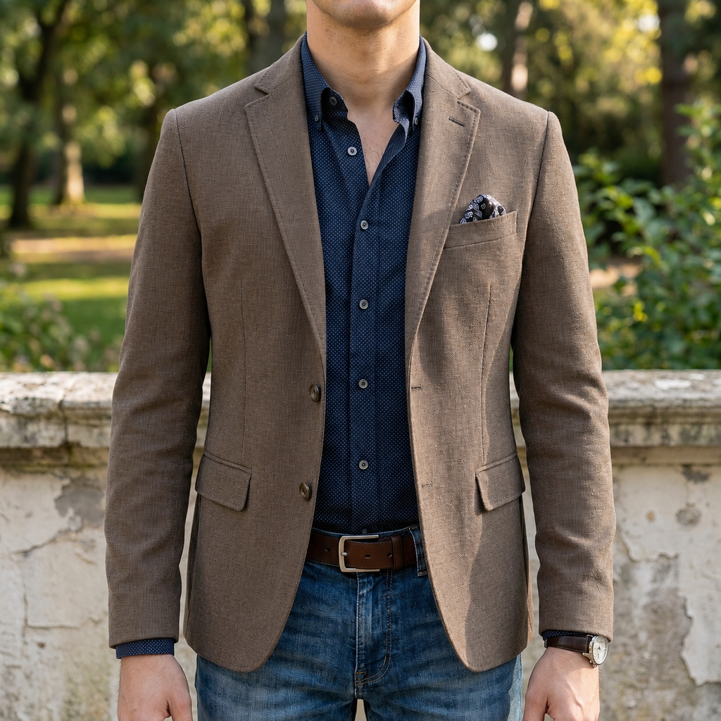 Men's Slim Fit Notch Lapel Blazer – Single-Breasted Textured Sport Coat