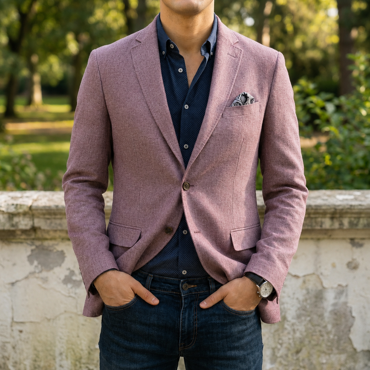 Men's Slim Fit Notch Lapel Blazer – Single-Breasted Textured Sport Coat