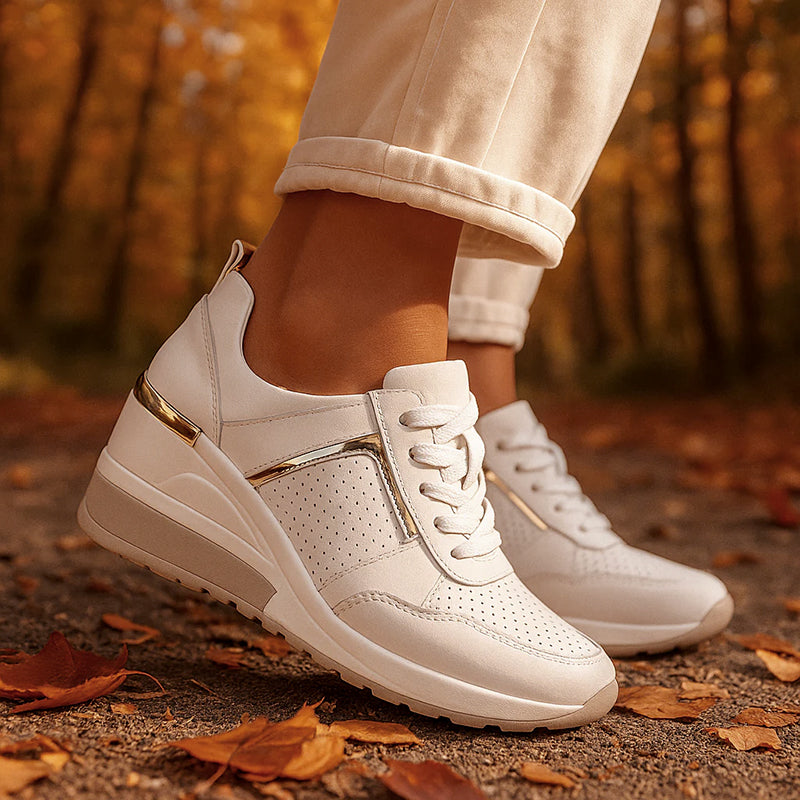 Women's Hidden Wedge Sneakers – Perforated Lace-Up Casual Shoes