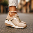Women's Hidden Wedge Sneakers – Perforated Lace-Up Casual Shoes