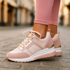 Women's Hidden Wedge Sneakers – Perforated Lace-Up Casual Shoes