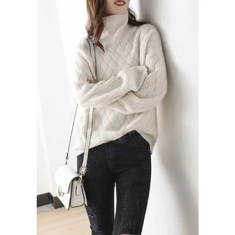 Women's Textured Knit Turtleneck Sweater – Soft Fall Pullover