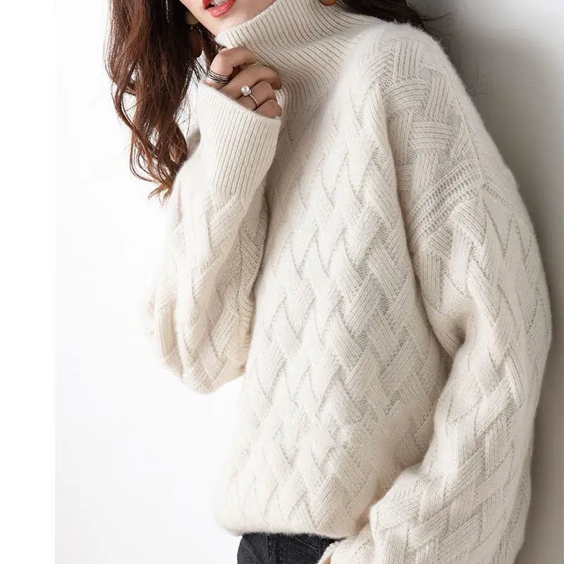 Women's Textured Knit Turtleneck Sweater – Soft Fall Pullover
