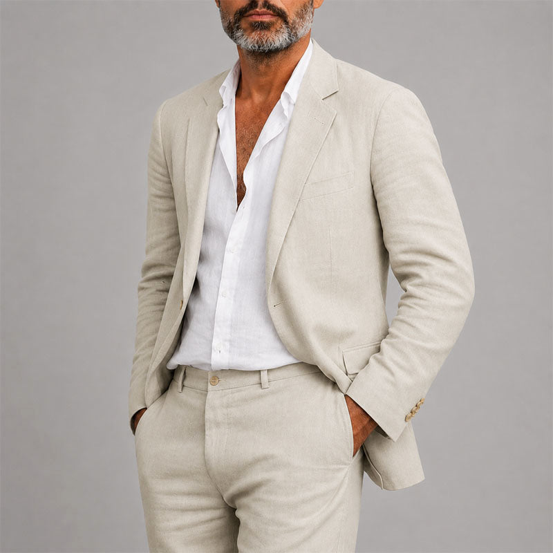Men's Relaxed Two-Piece Suit Set – Textured Blazer and Straight-Leg Trousers