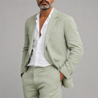 Men's Relaxed Two-Piece Suit Set – Textured Blazer and Straight-Leg Trousers