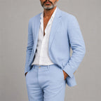 Men's Relaxed Two-Piece Suit Set – Textured Blazer and Straight-Leg Trousers