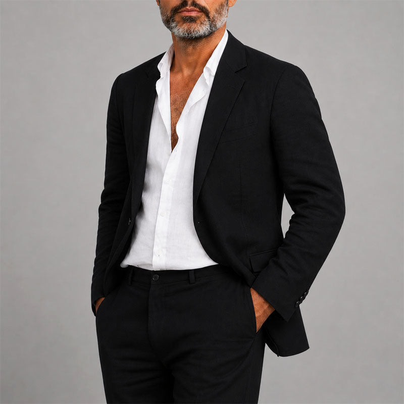 Men's Relaxed Two-Piece Suit Set – Textured Blazer and Straight-Leg Trousers