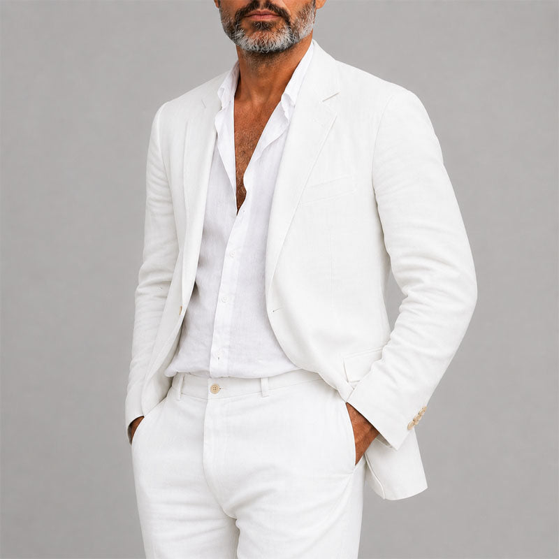 Men's Relaxed Two-Piece Suit Set – Textured Blazer and Straight-Leg Trousers