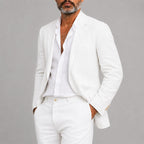 Men's Relaxed Two-Piece Suit Set – Textured Blazer and Straight-Leg Trousers