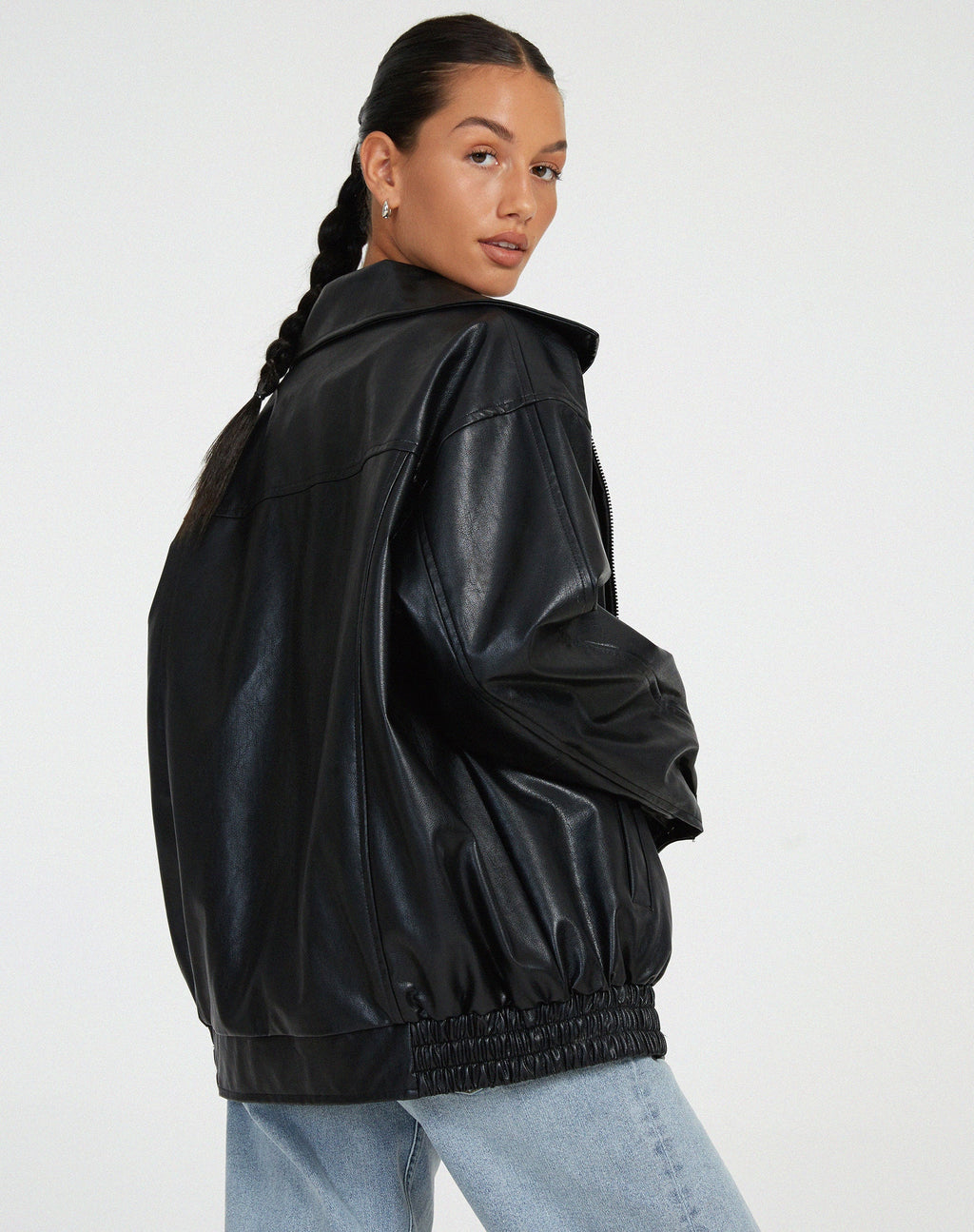 Women's Oversized Bomber Jacket – Leather-Look Boxy Fit