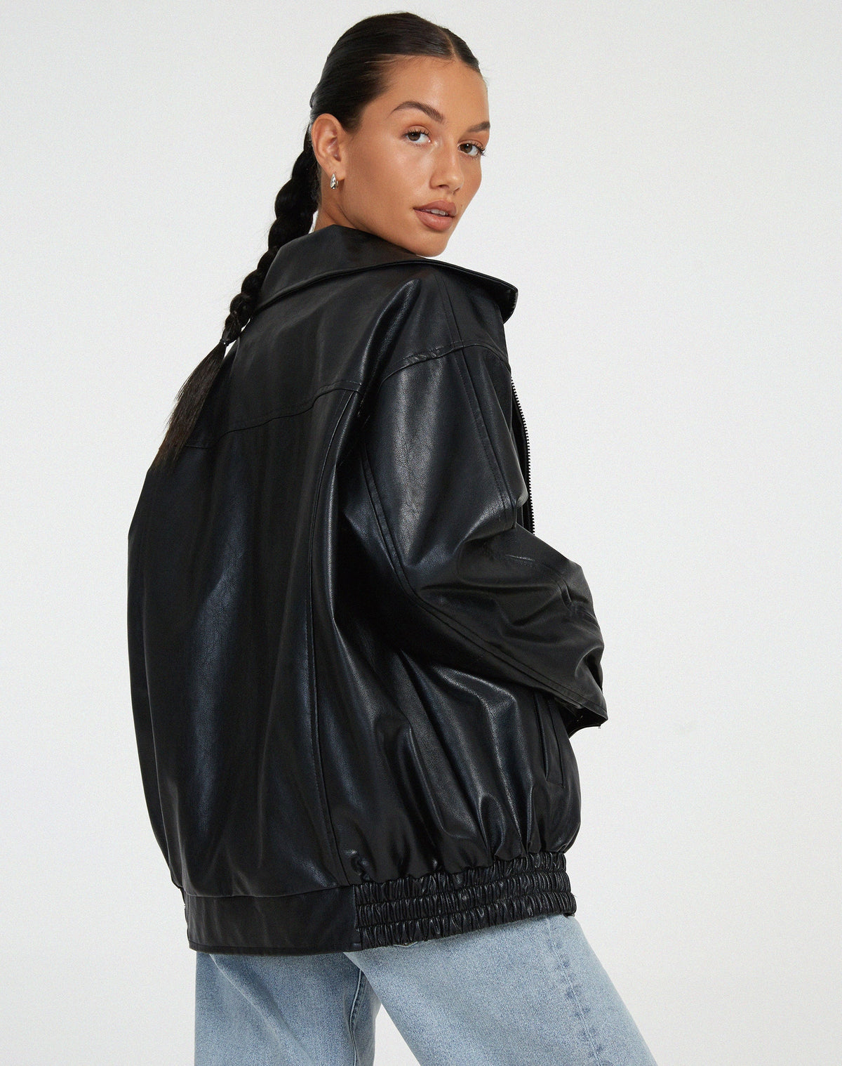 Women's Oversized Bomber Jacket – Leather-Look Boxy Fit