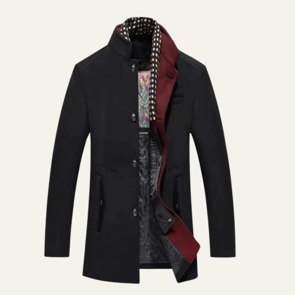 Men's Stand Collar Trench Coat – Smart Casual Wool Blend Overcoat