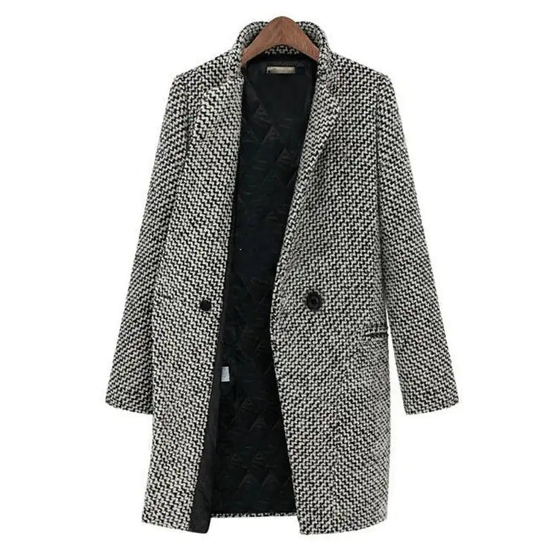 Women's Long V-Neck Coat – Single Button Elegant Winter Overcoat