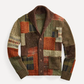 Men's Patchwork Knit Cardigan – Shawl Collar Button-Front Sweater