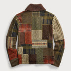 Men's Patchwork Knit Cardigan – Shawl Collar Button-Front Sweater