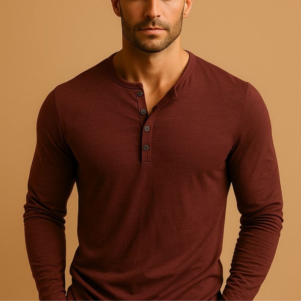 Men's Slim Fit Long Sleeve Henley – Button Neck Casual Top