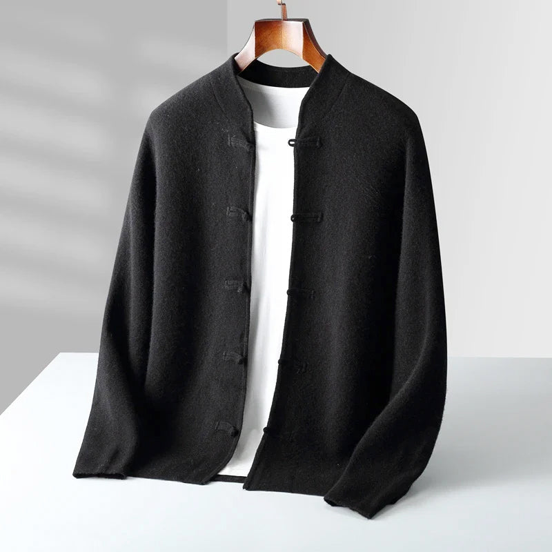 Men's Mandarin Collar Knit Cardigan – Toggle Closure Sweater Jacket