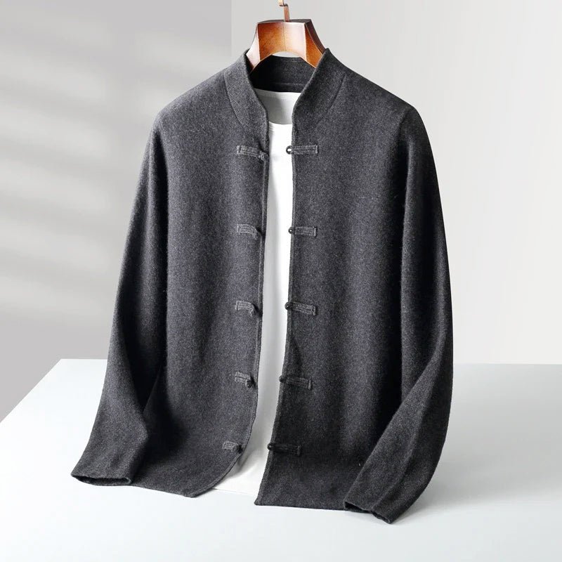 Men's Mandarin Collar Knit Cardigan – Toggle Closure Sweater Jacket