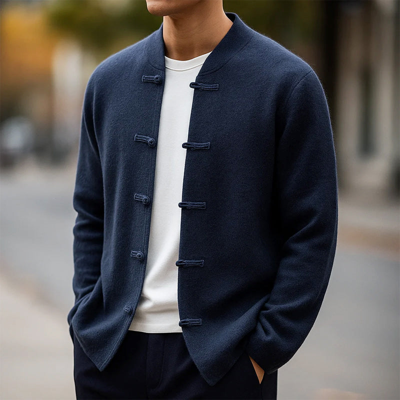 Men's Mandarin Collar Knit Cardigan – Toggle Closure Sweater Jacket