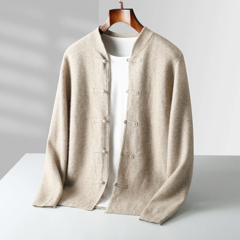 Men's Mandarin Collar Knit Cardigan – Toggle Closure Sweater Jacket
