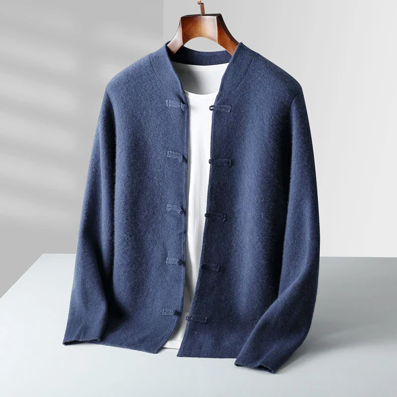 Men's Mandarin Collar Knit Cardigan – Toggle Closure Sweater Jacket
