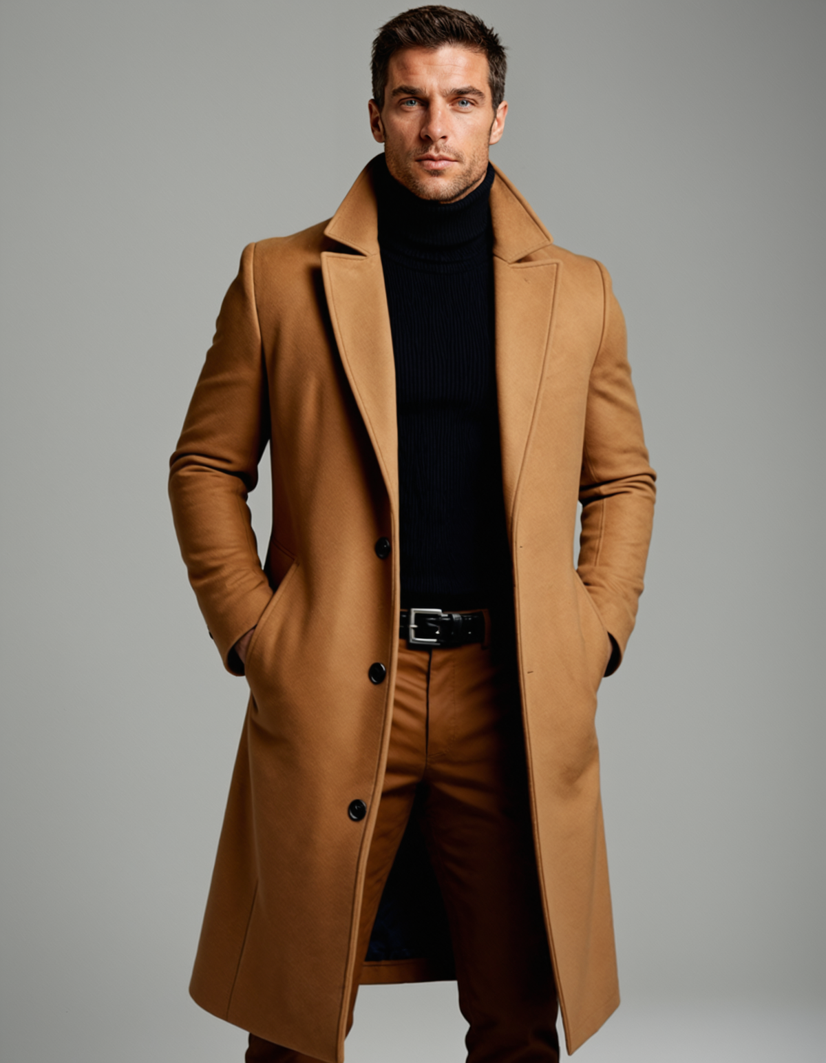 Men's Classic Cotton Blend Overcoat – Tailored Lapel Winter Coat