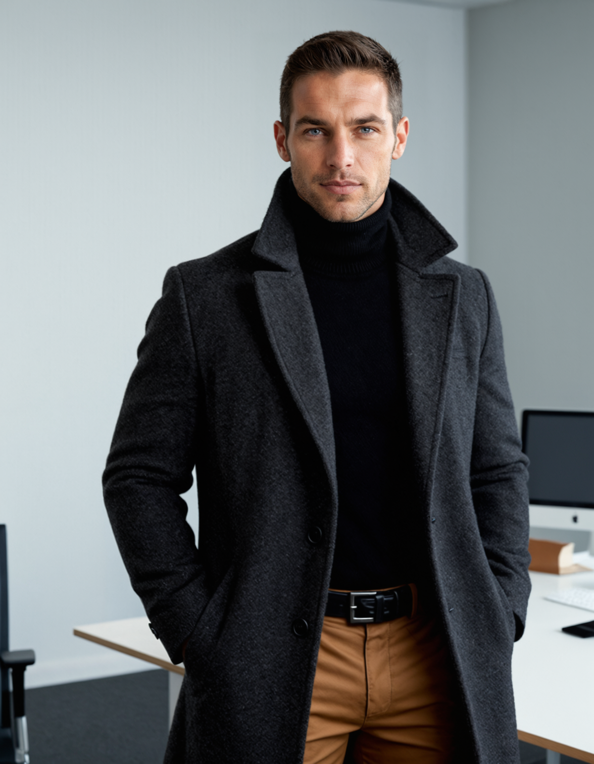 Men's Classic Cotton Blend Overcoat – Tailored Lapel Winter Coat